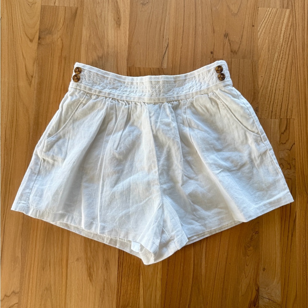 Janie and Jack Linen/Cotton Blend White Shorts with Brown Button Accents